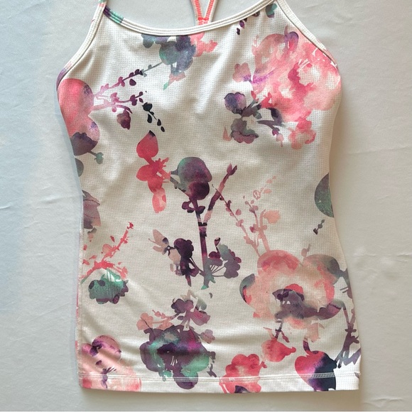 Lululemon Womens Tank Top Power Y Built In Shelf Bra Racerback Blurred Blossom 4 - Picture 8 of 16
